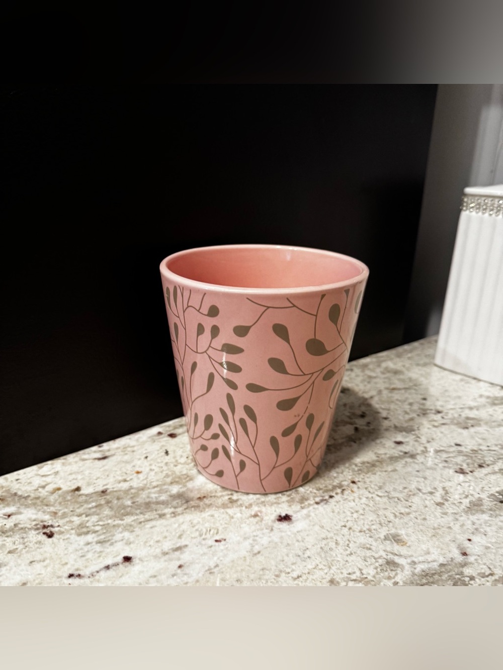 Pink Ceramic Planter with Leaf Pattern